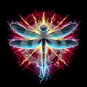 Illustration of an electrified dragonfly with mylar background.