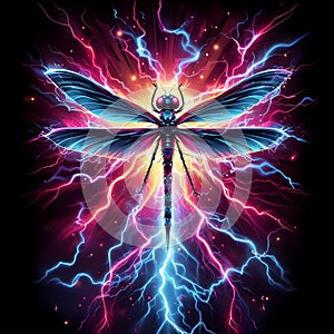 Illustration of an electrified dragonfly with mylar background. photo