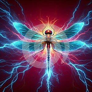 Illustration of an electrified dragonfly with mylar background. photo