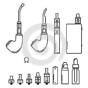 Illustration of electronic cigarette. Isolated on white devices for vape.