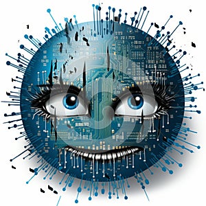 an illustration of an electronic circuit board with blue eyes