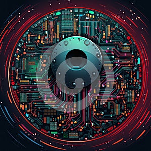 an illustration of an electronic circuit board on a dark background