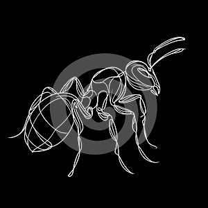 An illustration of an elongated Ant with an extended body and antennae set against a dark background.