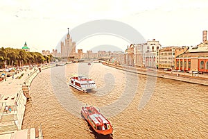 Embankment of Moscow river with view of hotel Ukraina photo