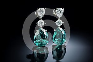 illustration of emerald earrings white background, Generative ai
