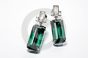 illustration of emerald earrings white background, Generative ai