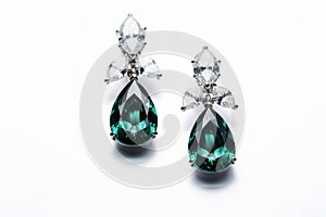 illustration of emerald earrings white background, Generative ai