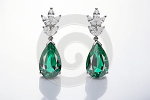 illustration of emerald earrings white background, Generative ai