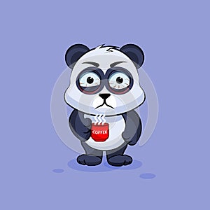 Illustration Emoji character cartoon Panda nervous with cup of coffee sticker emoticon