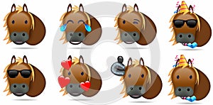 Illustration emoticon horse set cartoon isolated