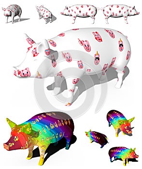 Illustration emoticon pig set cartoon isolated 3d render