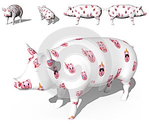 Illustration emoticon pig set cartoon isolated 3d render