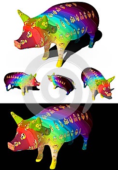 Illustration emoticon pig set cartoon isolated 3d render
