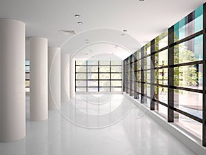 Illustration of empty and bright corridor in modern office bu