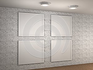 Illustration of a empty museum wall with 4 frames