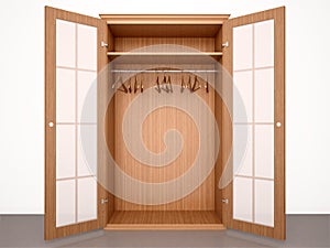 Illustration of Empty open wooden wardrobe