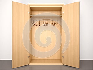 Illustration of Empty open wooden wardrobe