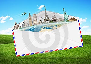 Illustration of an envelope full of famous monument