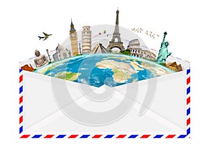 Illustration of an envelope full of famous monument