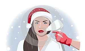 Illustration. Epilation hair removal procedure on a womanâ€™s face. Beautician doing laser rejuvenation in a beauty salon