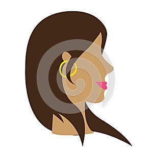 Illustration European girl portrait profile with brown hair and gold eyering