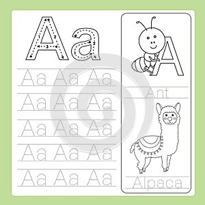 Illustration of A exercise A-Z cartoon vocabulary animal