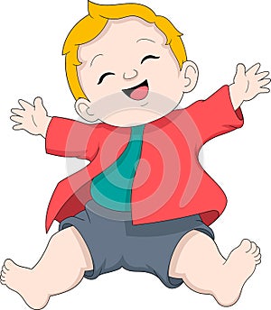 illustration of an expression of happiness, a baby boy is making cute movements when he is happy