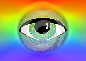 Illustration Eye on rainbow or spectrum background