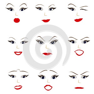 Illustration of face women emotion. Different facial expressions.