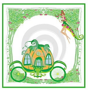 Illustration of a fairy and a pumpkin carriage - frame
