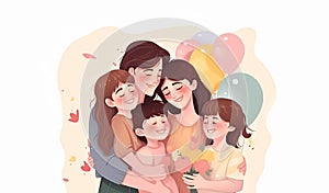 Illustration of a family celebrating Mother\'s Day, Generative AI