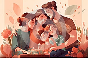 Illustration of a family celebrating Mother\'s Day, Generative AI