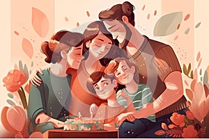 Illustration of a family celebrating Mother\'s Day, Generative AI photo