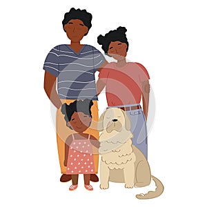 An illustration of a family with dog.