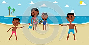 Illustration Of Family Enjoying Beach Vacation Together
