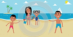 Illustration Of Family Enjoying Beach Vacation Together