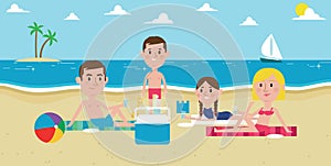 Illustration Of Family Enjoying Picnic On Beach Together