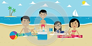 Illustration Of Family Enjoying Picnic On Beach Together