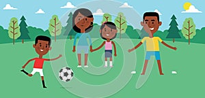 Illustration Of Family Playing Soccer In Park Together