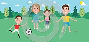 Illustration Of Family Playing Soccer In Park Together