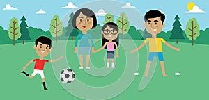 Illustration Of Family Playing Soccer In Park Together