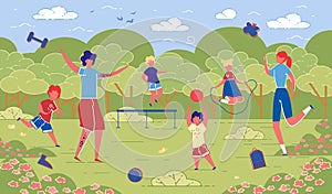 Illustration Family Sporting Activities in Nature.