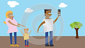 Illustration - Family taking selfie in a park