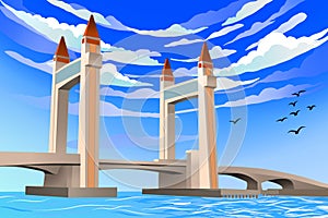 Illustration of the famous lift bridge in Kuala Terenganu in Malaysia