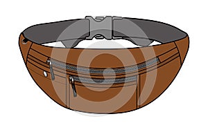Illustration of fanny pack waist pouch / brown