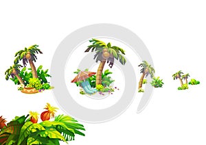 Illustration: Fantastic Tropical Beach Elements Set 3. Coconut, Flower, Plant Group etc.