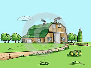 Illustration of Farmstead - Idyllic Countryside Scene