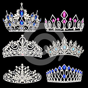 illustration of a fashion collection of jewelry tiaras with diamonds