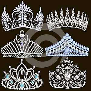 illustration of a fashion collection of jewelry tiaras with diamonds