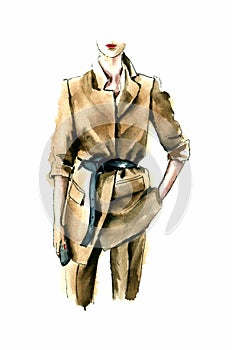 illustration fashion image for a business woman, silhouette of a woman in a pantsuit